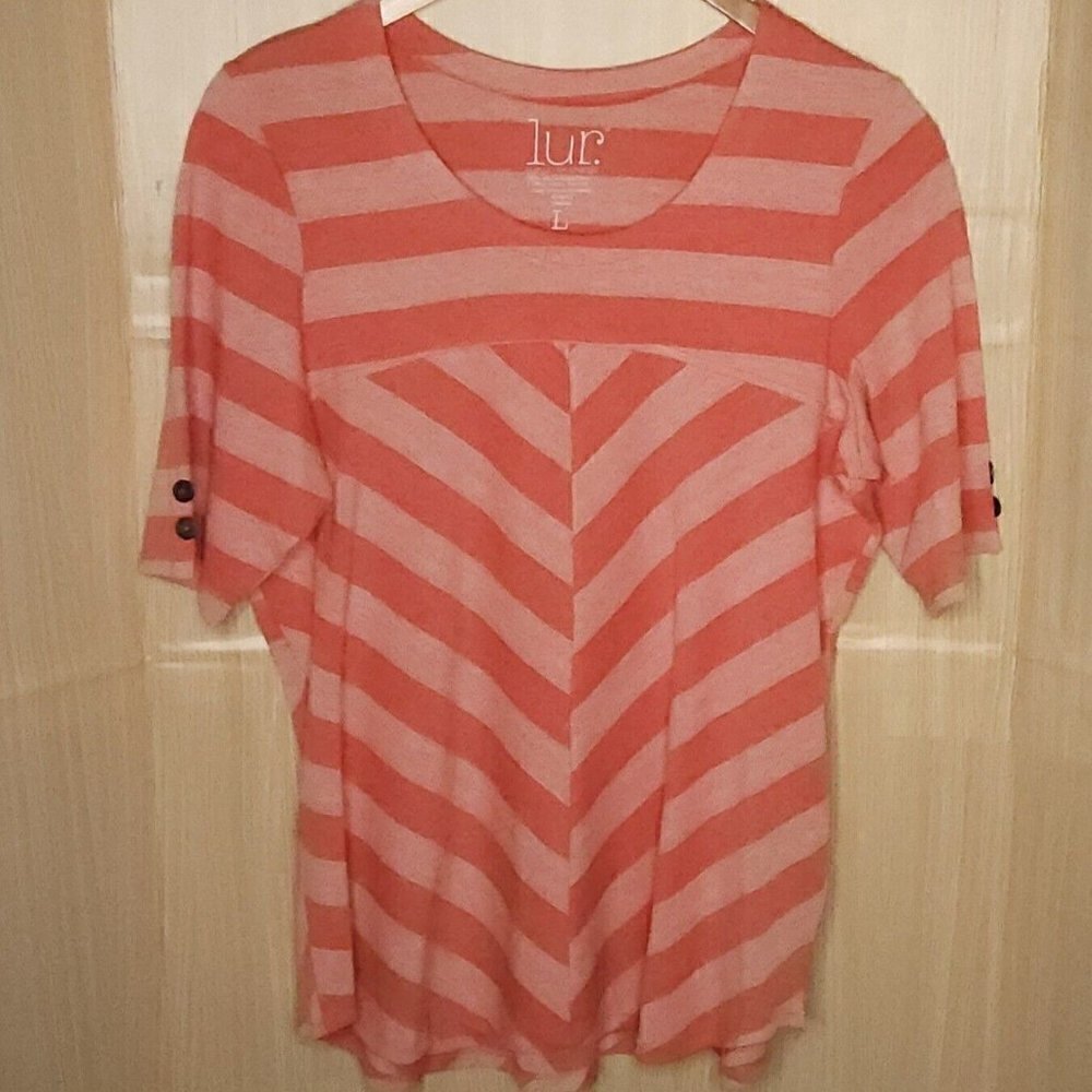Lur Womens Orange Striped Tunic Top Large